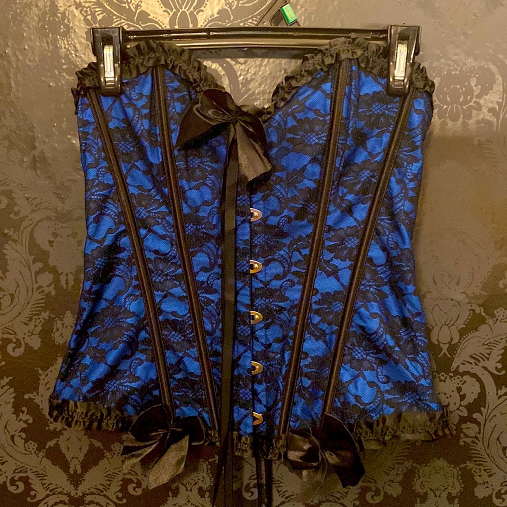 Blue and black corset